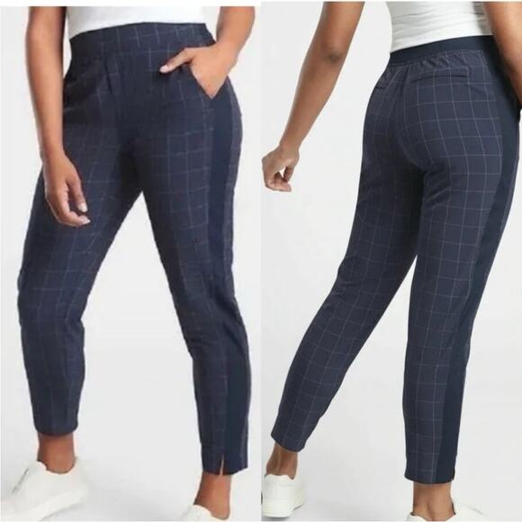 Athleta Plaid Brooklyn Ankle joggers navy blue 6 - Picture 2 of 12